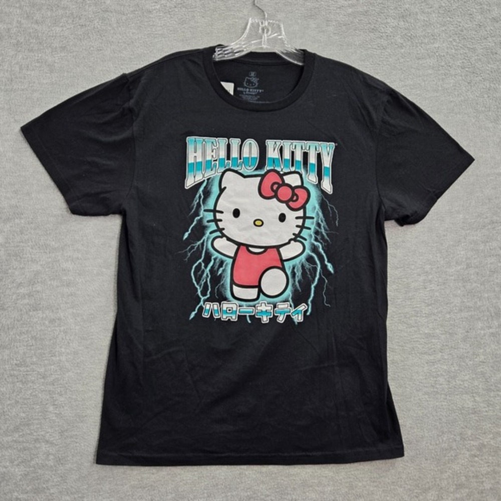 Hello Kitty Women Top Medum Black Shirt Logo Sanrio Thunder Graphic Tee